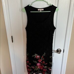 Black Dress with Red Floral Design